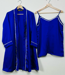 Royal Blue Silk 3 Piece Gown Set