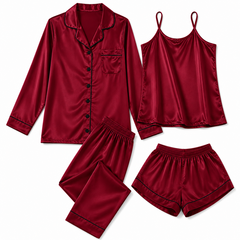 Bostan 4-piece shamoz silk pajama set in maroon
