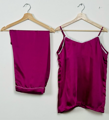 Purplish Pink Silk 3 Piece Gown Set