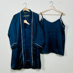 Blue Silk 3 Piece Gown Set