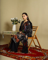 3-Piece Doria Lawn Suit with Full Embroidered Shirt with Printed Daman and Printed Dupatta - Black