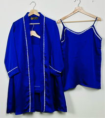 Royal Blue Silk 3 Piece Gown Set