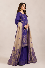 3-Piece Doria Embroidered Lawn Suit – Chikankari Daman, Farshi Shalwar - Plum
