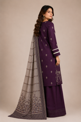 3-Piece Doria Embroidered Lawn Suit – Chikankari Daman, Farshi Shalwar - Indigo