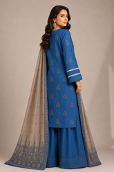 3-Piece Doria Embroidered Lawn Suit – Chikankari Daman, Farshi Shalwar - Blue
