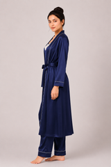 Navy Blue Shamoz Silk 3 Piece Gown Set