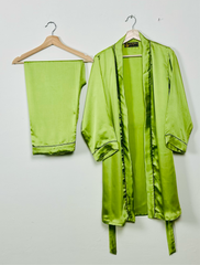 Lane Green Silk 3 Piece Gown Set