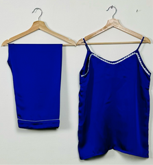 Royal Blue Silk 3 Piece Gown Set