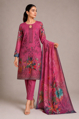 3-Piece Doria Lawn Suit with Full Embroidered Shirt with Printed Daman and Printed Dupatta - Baby Pink