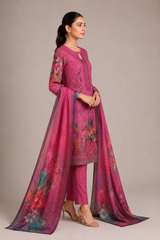 3-Piece Doria Lawn Suit with Full Embroidered Shirt with Printed Daman and Printed Dupatta - Baby Pink