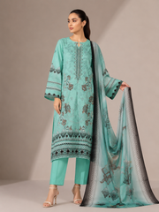 3-Piece Doria Lawn Suit with Full Embroidered Shirt with Printed Daman and Printed Dupatta - Ferozi