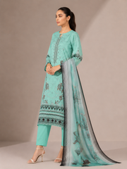 3-Piece Doria Lawn Suit with Full Embroidered Shirt with Printed Daman and Printed Dupatta - Ferozi