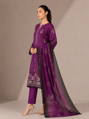3-Piece Doria Lawn Suit with Full Embroidered Shirt with Printed Daman and Printed Dupatta - Indigo