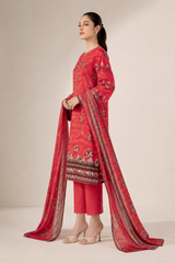 3-Piece Doria Lawn Suit with Full Embroidered Shirt with Printed Daman and Printed Dupatta - Pink