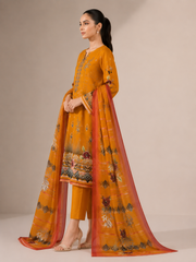 3-Piece Doria Lawn Suit with Full Embroidered Shirt with Printed Daman and Printed Dupatta - Mango Yellow