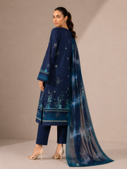 3-Piece Doria Lawn Suit with Full Embroidered Shirt with Printed Daman and Printed Dupatta - Navy Blue