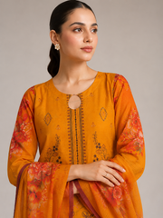 3-Piece Doria Lawn Suit with Full Embroidered Shirt with Printed Daman and Printed Dupatta - Yellow