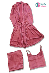 Magenta Silk 3 Piece Gown Set