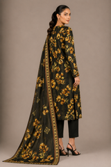 Black Floral Printed 3-Piece Lawn Suit | Digital Print Kurta, Trouser & Dupatta