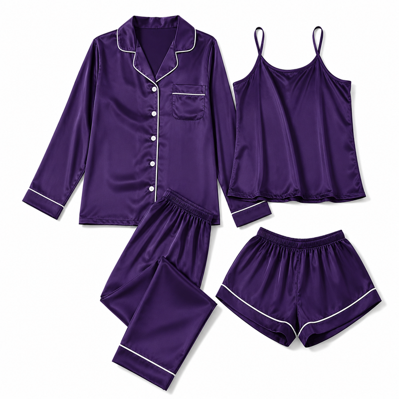 Bostan 4-piece shamoz silk pajama set in indigo