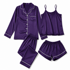 Bostan 4-piece shamoz silk pajama set in indigo