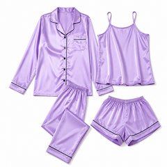 Bostan 4-piece shamoz silk pajama set in Lillac