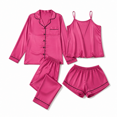 Bostan 4-piece shamoz silk pajama set in magenta