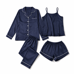 Shamoz Silk 4-Piece Pajama Set | Shirt, Trouser, Camisole & Short