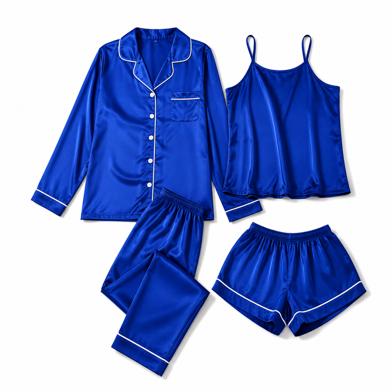 Bostan 4-piece shamoz silk pajama set in royal blue