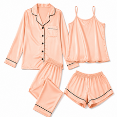 Bostan 4-piece shamoz silk pajama set in t-pink