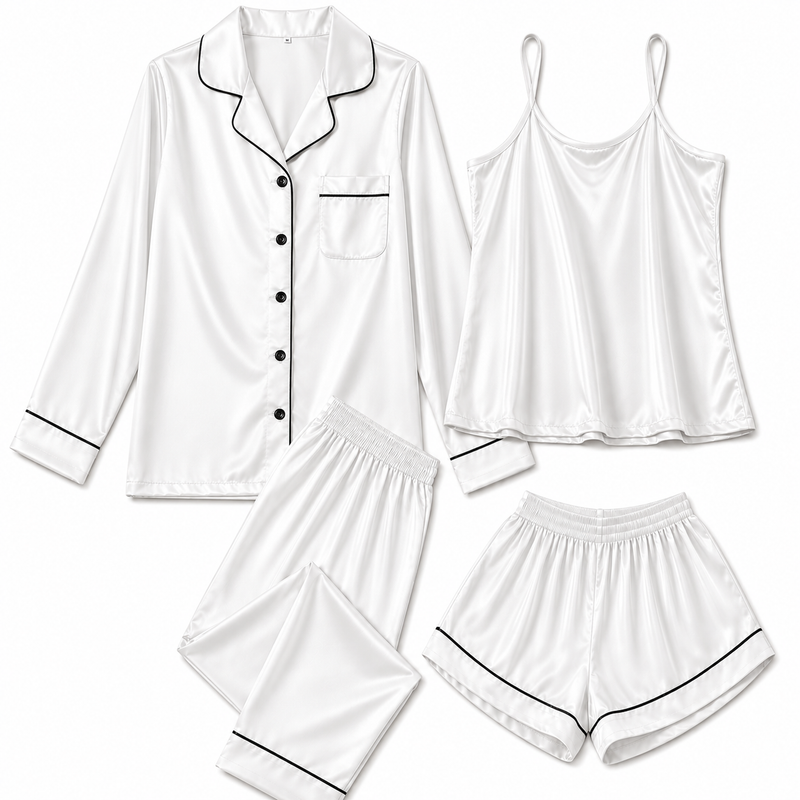Bostan 4-piece shamoz silk pajama set in white