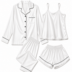 Bostan 4-piece shamoz silk pajama set in white