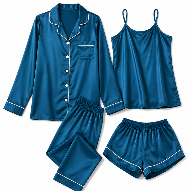 Bostan 4-piece shamoz silk pajama set in Zinc
