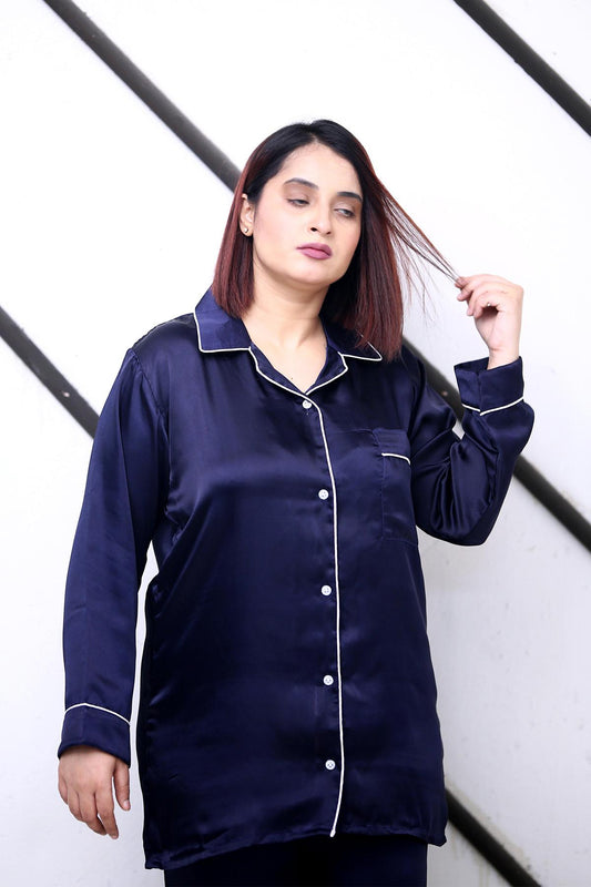 Navy Blue Silk Pajama Set