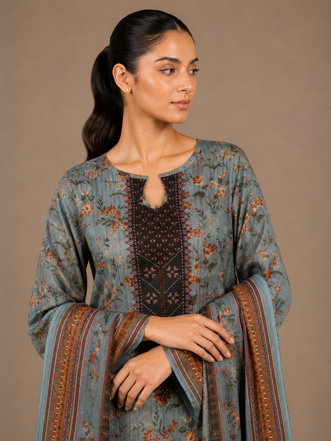 Floral Printed 3-Piece Lawn Suit | Digital Print Kurta, Trouser & Dupatta