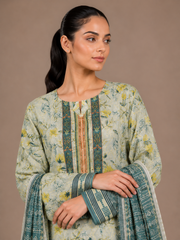 Floral Printed 3-Piece Lawn Suit | Digital Print Kurta, Trouser & Dupatta