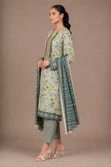 Floral Printed 3-Piece Lawn Suit | Digital Print Kurta, Trouser & Dupatta