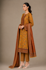 Floral Printed 3-Piece Lawn Suit | Digital Print Kurta, Trouser & Dupatta