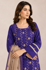 3-Piece Doria Embroidered Lawn Suit – Chikankari Daman, Farshi Shalwar - Plum