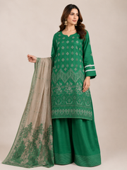 3-Piece Doria Embroidered Lawn Suit – Chikankari Daman, Farshi Shalwar - Green