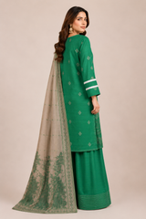 3-Piece Doria Embroidered Lawn Suit – Chikankari Daman, Farshi Shalwar - Green