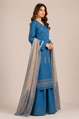 3-Piece Doria Embroidered Lawn Suit – Chikankari Daman, Farshi Shalwar - Blue
