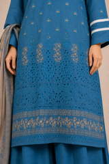 3-Piece Doria Embroidered Lawn Suit – Chikankari Daman, Farshi Shalwar - Blue