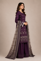 3-Piece Doria Embroidered Lawn Suit – Chikankari Daman, Farshi Shalwar - Indigo