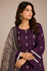 3-Piece Doria Embroidered Lawn Suit – Chikankari Daman, Farshi Shalwar - Indigo