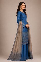 3-Piece Doria Embroidered Lawn Suit – Chikankari Daman, Farshi Shalwar - Blue
