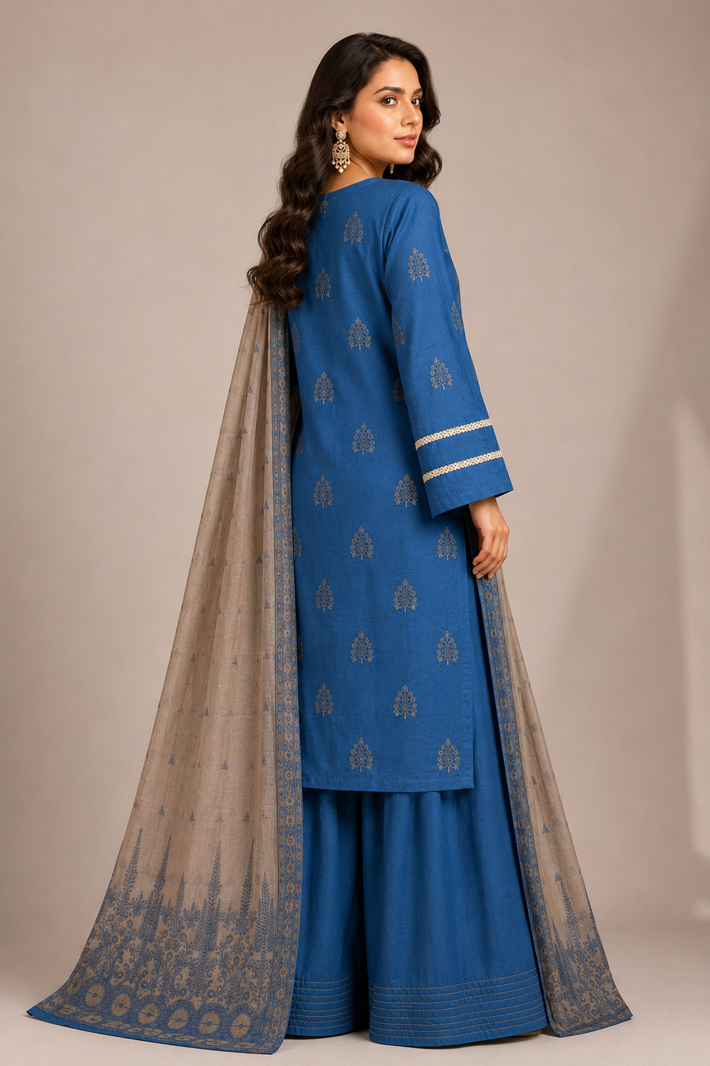 3-Piece Doria Embroidered Lawn Suit – Chikankari Daman, Farshi Shalwar - Blue