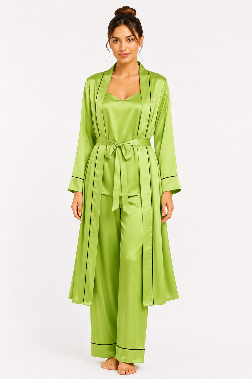 Lane Green Shamoz Silk 3 Piece Gown Set