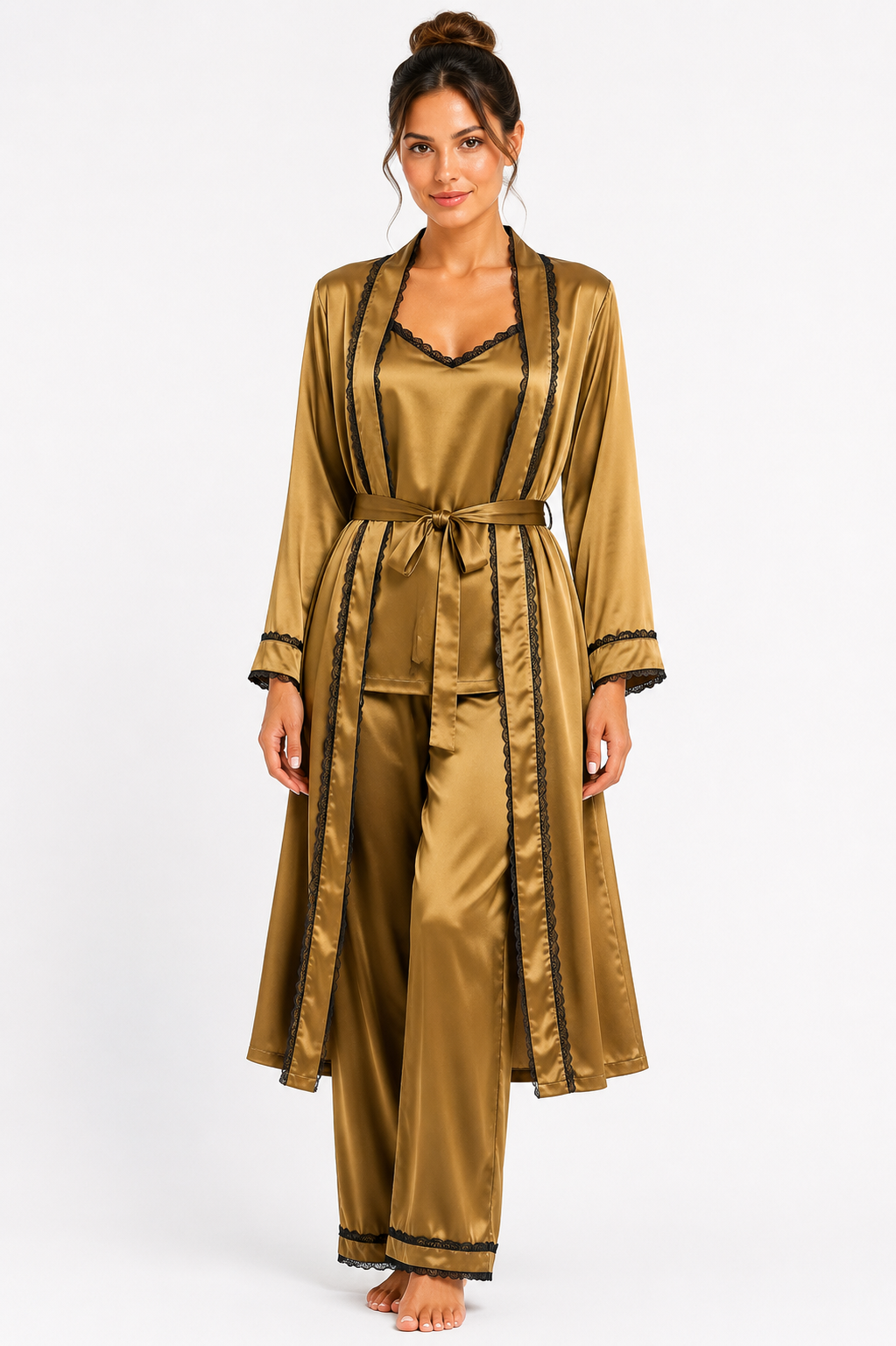 Gold Shamoz Silk 3 Piece Gown Set