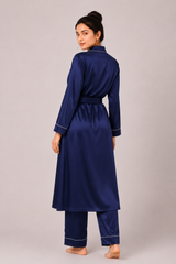 Navy Blue Shamoz Silk 3 Piece Gown Set